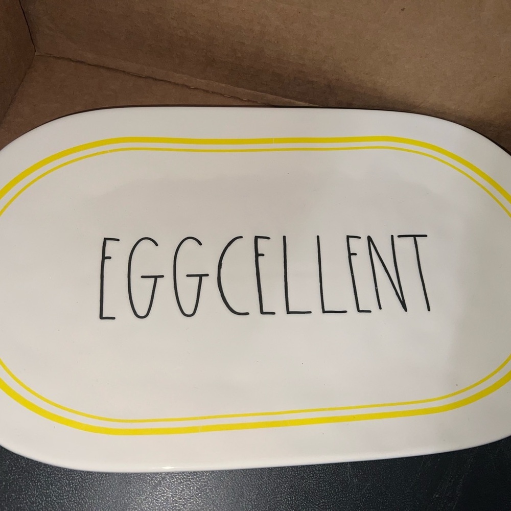 Rae Dunn White and Yellow 'EGGCELLENT' Platter